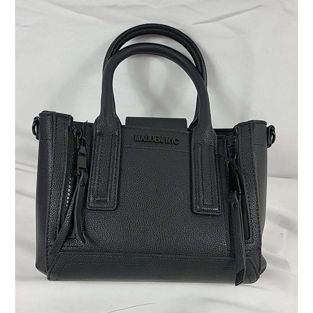 Madden NYC Purse Handbag Satchel Mini Black Pebbled Leather Magnetic Close